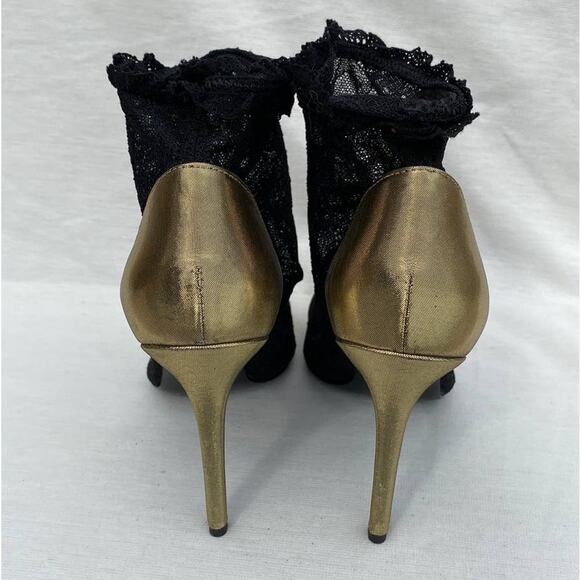 Stella Luna Black Lace & Gold Pointed Toe Booties, Size 38 (US 8), Ankle Boots - Picture 8 of 13